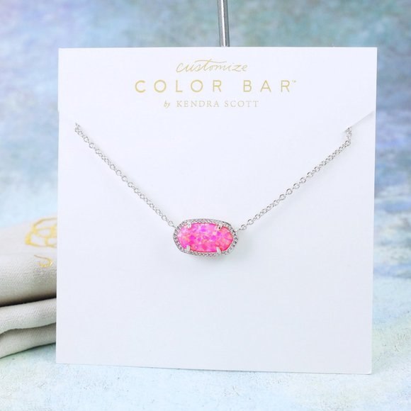 Kendra Scott Elisa Bright Pink Kyocera Opal Necklace Silver Tone - Picture 1 of 5